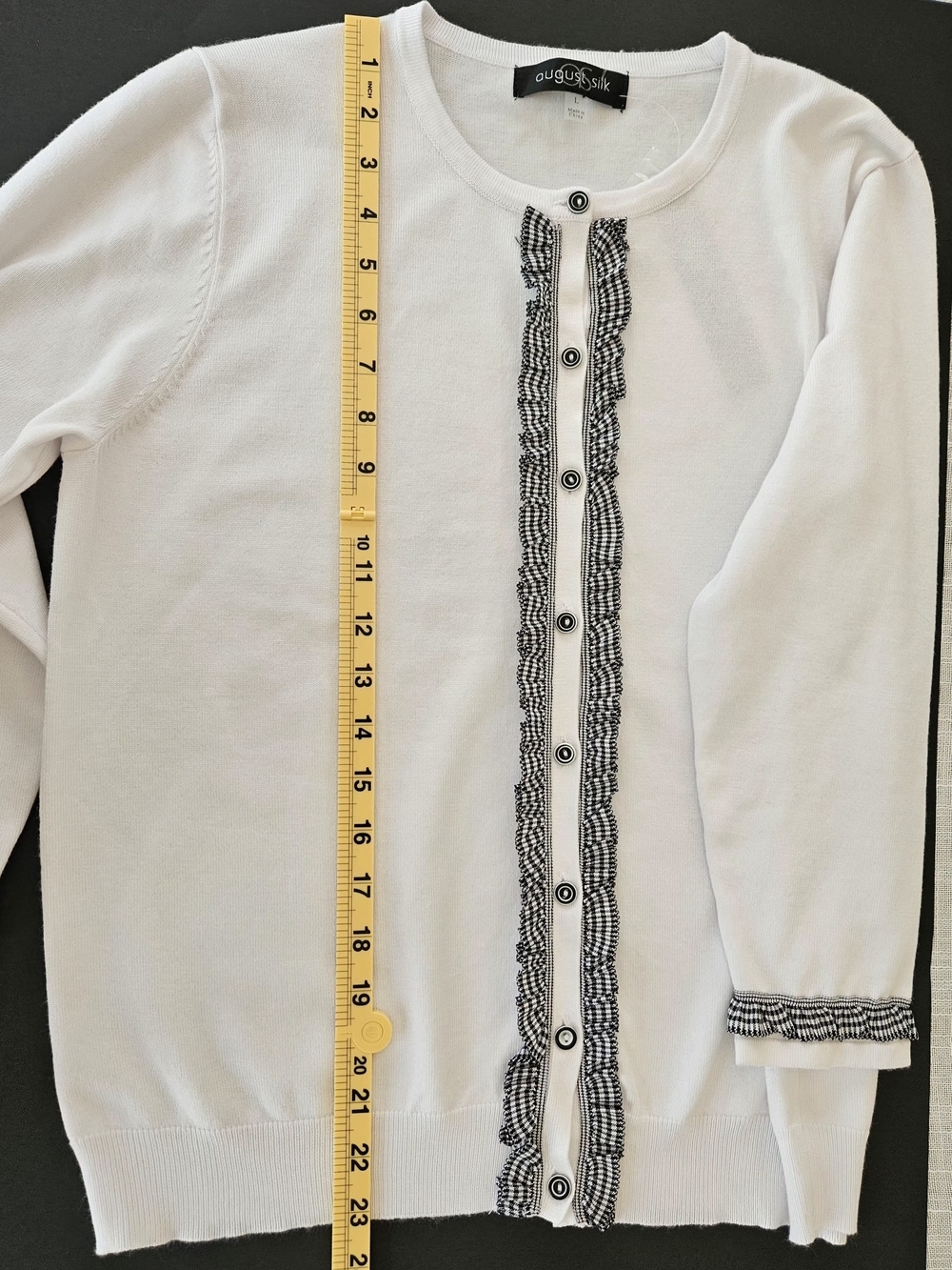 august silk White Cardigan with Black Trim - Picture 9 of 14